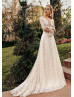 Bling Bling Ivory Lace Long Sleeve Beading Wedding Dress